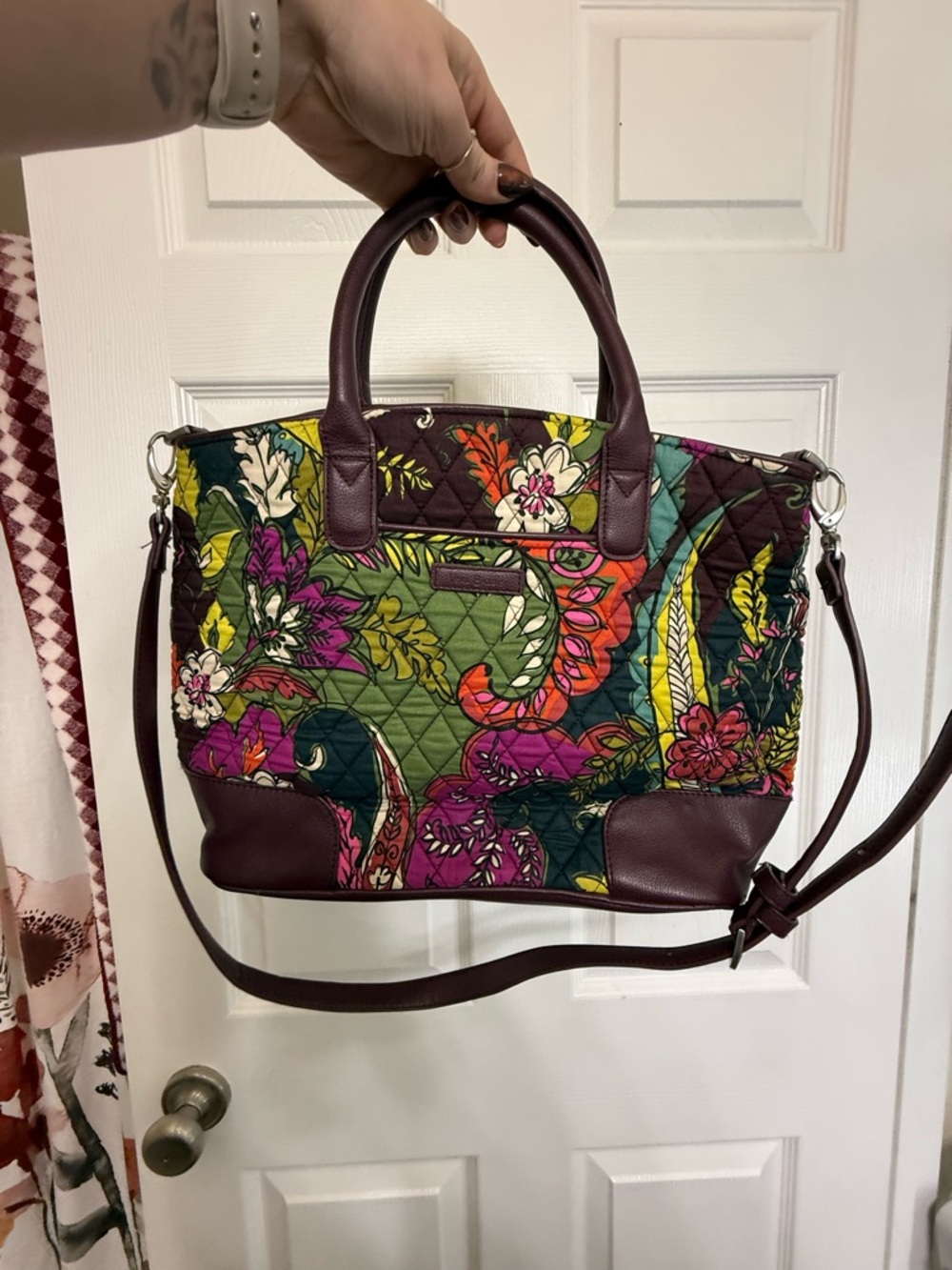 Vera Bradley Quilted Floral Tote in Green, Purple & Burgundy